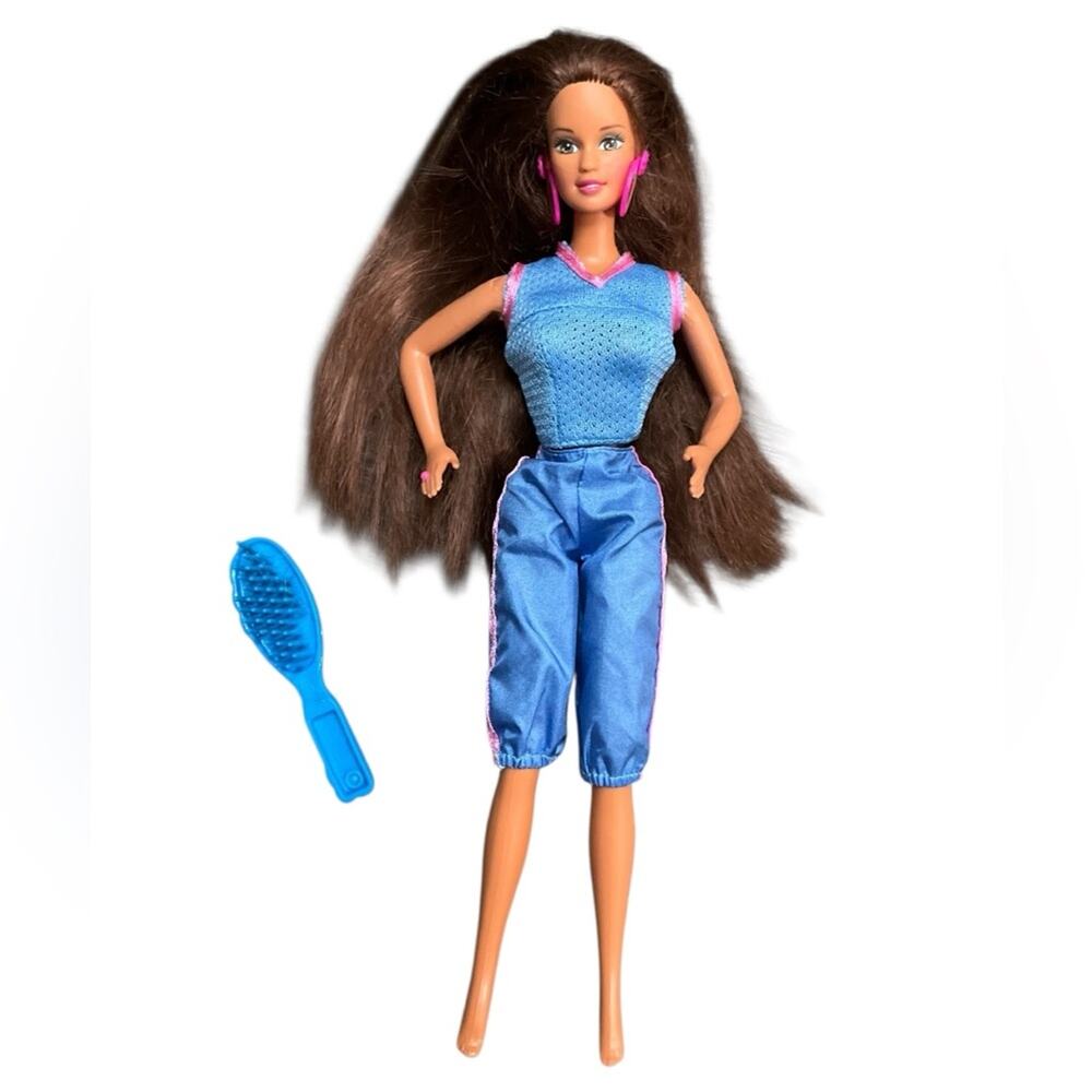 Barbie Doll with Blue and Pink Work out Outfit with Brush EUC